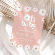 Roze Boho Daisy Floral Girl Baby shower Uitnodigin