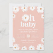 Roze Boho Daisy Floral Girl Baby shower Uitnodigin Kaart (Voorkant)