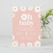 Roze Boho Daisy Floral Girl Baby shower Uitnodigin Kaart (Staand voorkant)
