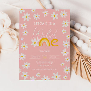 Roze boho daisy rainbow Wilde Eerste verjaardag ki Kaart