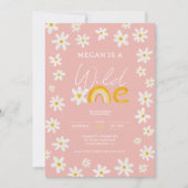 Roze boho daisy rainbow Wilde Eerste verjaardag ki Kaart (Voorkant)