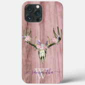 Roze Boho Deer Skull Floral Monogram Chic Case-Mate iPhone Case (Achterkant)