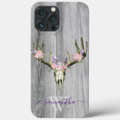 Roze Boho Deer Skull Floral Monogram Chic Hoesje M (Achterkant)