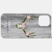 Roze Boho Deer Skull Floral Monogram Chic Hoesje M (Achterkant (horizontaal))