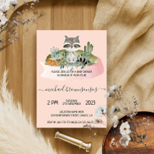 Roze Boho Dierenwasbeer Tropisch Baby shower