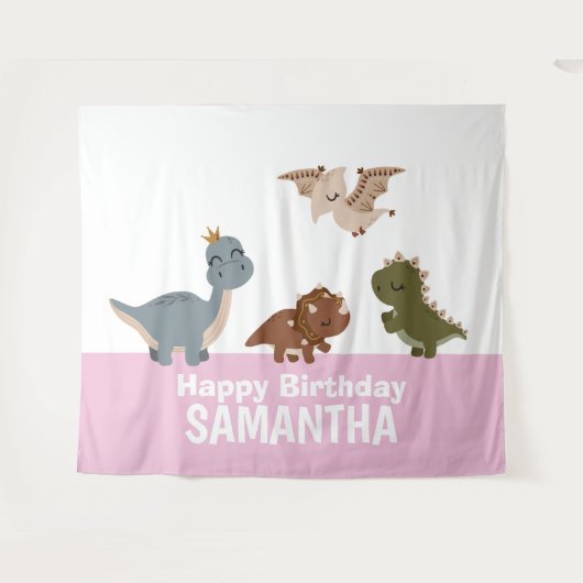 Roze Boho Dinosaur achtergrond Wandkleed (Voorkant (horizontaal))