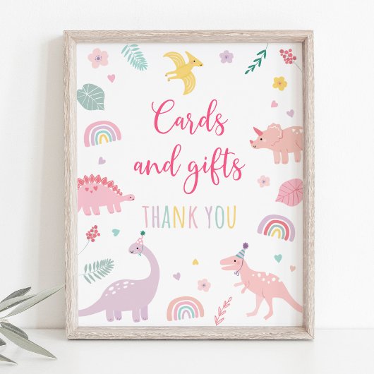 Roze Boho Dinosaur Kaarten en cadeaus Verjaardagsb Poster