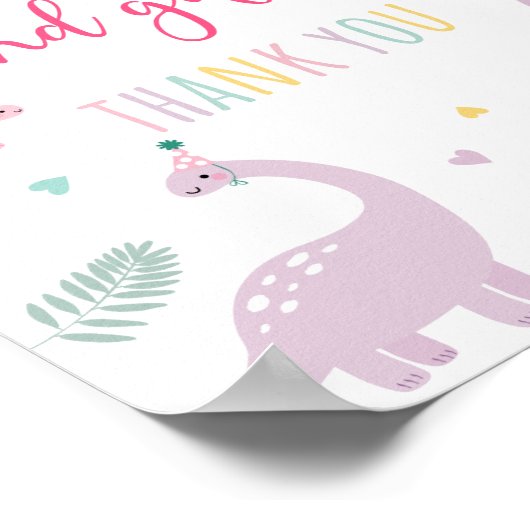 Roze Boho Dinosaur Kaarten en cadeaus Verjaardagsb Poster (Hoek)