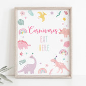 Roze Boho Dinosaurus Carnivores Verjaardagsteken Poster