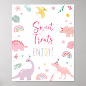 Roze Boho Dinosaurus Sweet Treats Verjaardagsteken Poster (Voorkant)