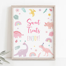 Roze Boho Dinosaurus Sweet Treats Verjaardagsteken