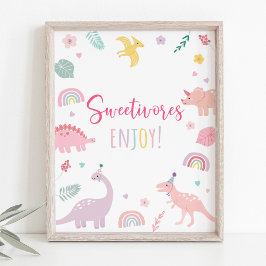 Roze Boho Dinosaurus Sweetivores Verjaardagsteken Poster