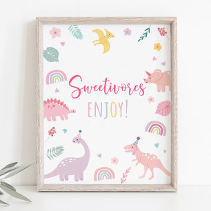 Roze Boho Dinosaurus Sweetivores Verjaardagsteken Poster