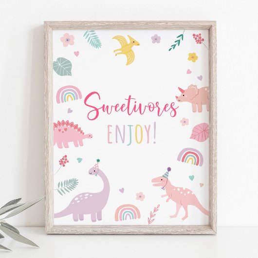 Roze Boho Dinosaurus Sweetivores Verjaardagsteken Poster
