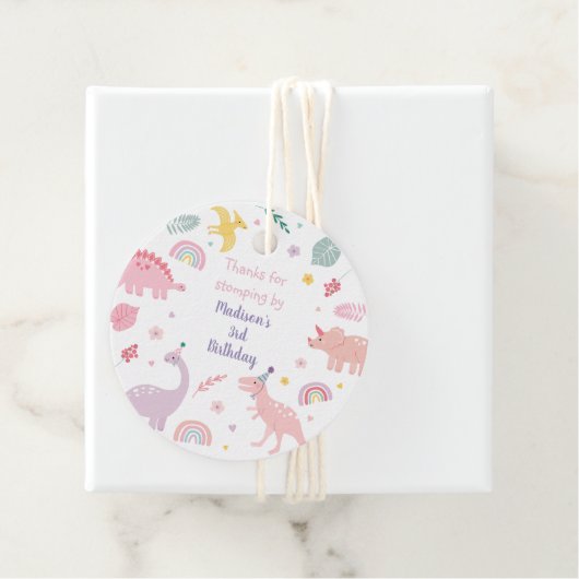 Roze Boho Dinosaurus Verjaardag Bedankjes Labels (In situ)