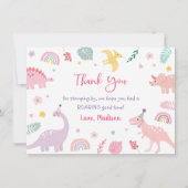 Roze Boho Dinosaurus Verjaardag Dank u Bedankkaart (Voorkant)