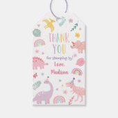 Roze Boho Dinosaurus Verjaardag Dank u Cadeaulabel (Voorkant)