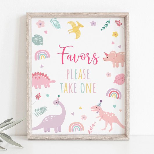 Roze Boho Dinosaurus Verjaardag Favoriet Teken Poster