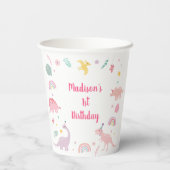 Roze Boho Dinosaurus Verjaardag Papieren Bekers (Achterkant)