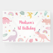 Roze Boho Dinosaurus Verjaardag Spandoek (Horizontaal)