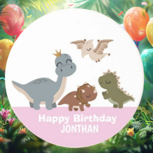 Roze Boho Dinosaurus Verjaardagsfeest Zandsteen Onderzetter