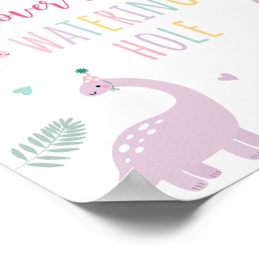 Roze Boho Dinosaurus Watering Hole Verjaardagsteke Poster (Hoek)