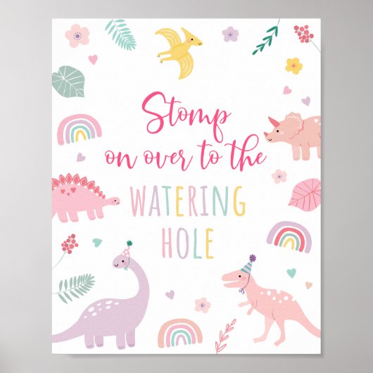 Roze Boho Dinosaurus Watering Hole Verjaardagsteke Poster (Voorkant)