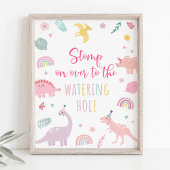 Roze Boho Dinosaurus Watering Hole Verjaardagsteke Poster
