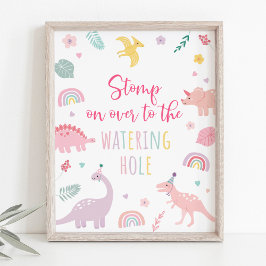 Roze Boho Dinosaurus Watering Hole Verjaardagsteke Poster