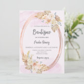 Roze Boho doop uitnodiging voor meisje (Staand voorkant)