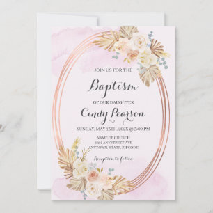 Roze Boho doopuitnodiging voor meisje Kaart