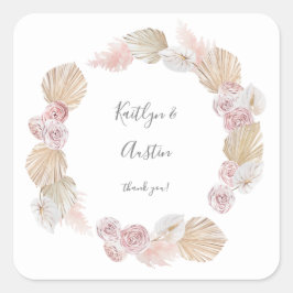 Roze Boho & Dried Palm Floral Hartelijk dank Vierkante Sticker