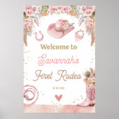 Roze Boho Eerste Rodeo 1e Verjaardag 24x36 Welkom Poster (Voorkant)