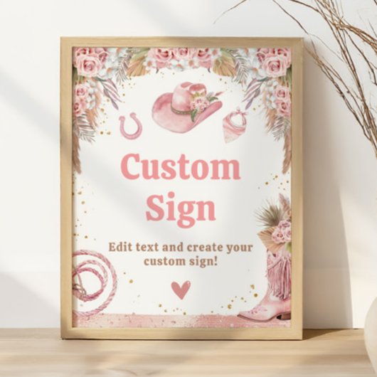Roze Boho Eerste Rodeo 1e Verjaardag Custom Sign Poster