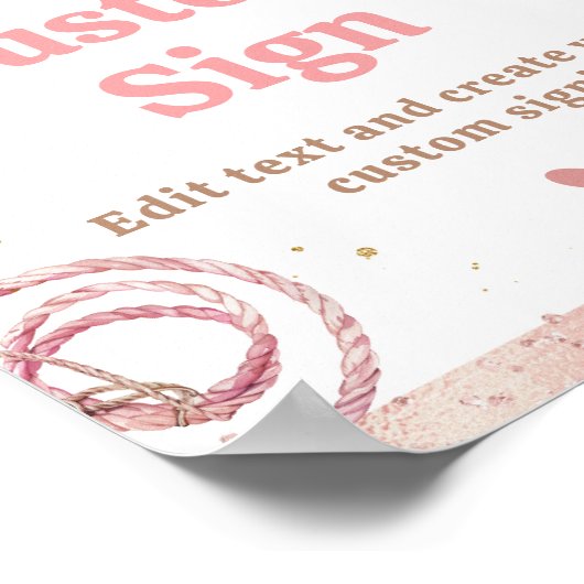 Roze Boho Eerste Rodeo 1e Verjaardag Custom Sign Poster (Hoek)