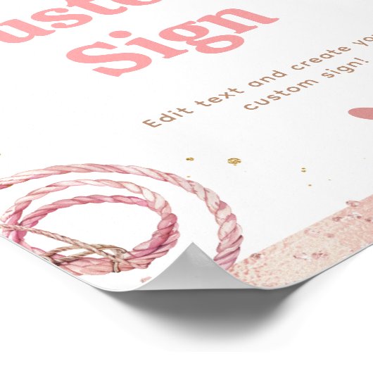 Roze Boho Eerste Rodeo 1e Verjaardag Custom Sign Poster (Hoek)