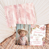 Roze Boho Eerste Rodeo 1e Verjaardag Foto Kaart