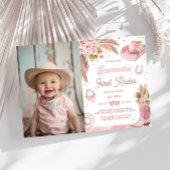 Roze Boho Eerste Rodeo 1e Verjaardag Foto Kaart