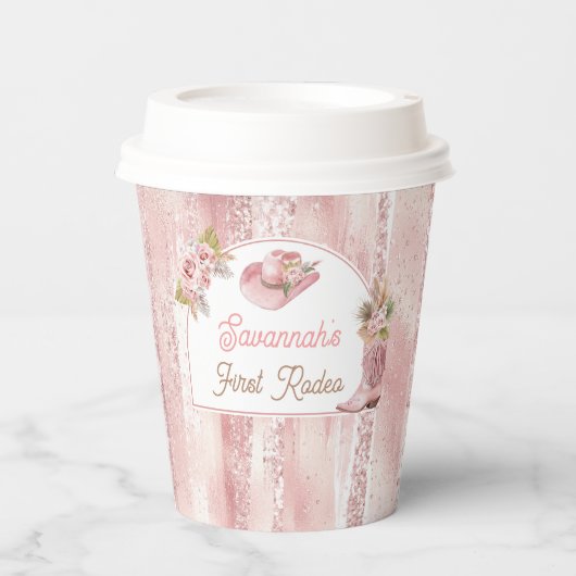 Roze Boho eerste Rodeo 1e verjaardag Papieren Bekers (Voorkant)