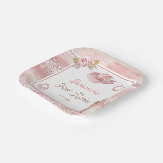 Roze Boho eerste Rodeo 1e verjaardag Papieren Bordje (Gebogen)