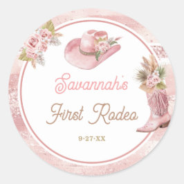 Roze Boho eerste Rodeo 1e verjaardag Ronde Sticker