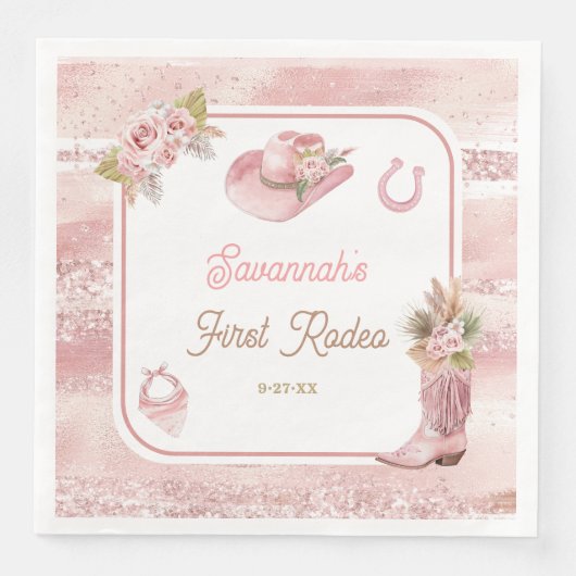 Roze Boho eerste Rodeo 1e verjaardag Servet (Voorkant)