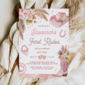 Roze Boho eerste Rodeo 1e verjaardag uitnodiging