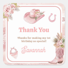 Roze Boho eerste Rodeo 1e verjaardag Vierkante Sticker