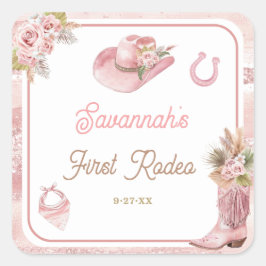 Roze Boho eerste Rodeo 1e verjaardag Vierkante Sticker