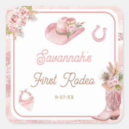Roze Boho eerste Rodeo 1e verjaardag Vierkante Sticker