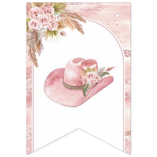 Roze Boho eerste Rodeo 1e verjaardag Vlaggetjes (Eerste vlag)