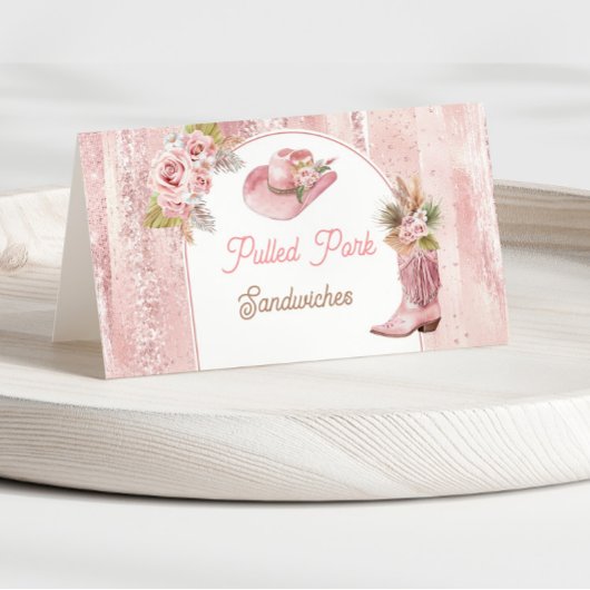 Roze Boho Eerste Rodeo 1e Verjaardag Voedsel Label Plaatskaartje