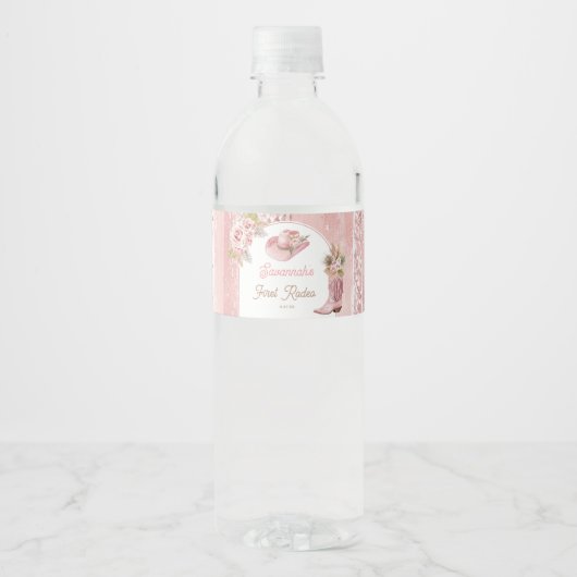 Roze Boho eerste Rodeo 1e verjaardag Waterfles Etiket (Voorkant)