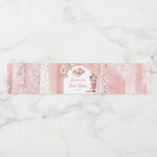 Roze Boho eerste Rodeo 1e verjaardag Waterfles Etiket (Enkel label)